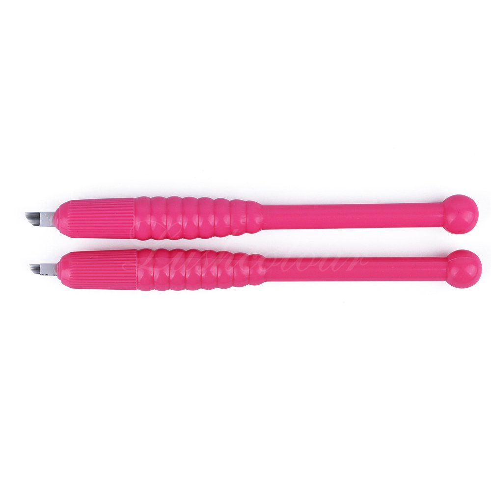 Classic Pink Color Cheap Disposable Microblading Eyebrow Manual Tattoo Pen with 12 and 14 Pins Blade