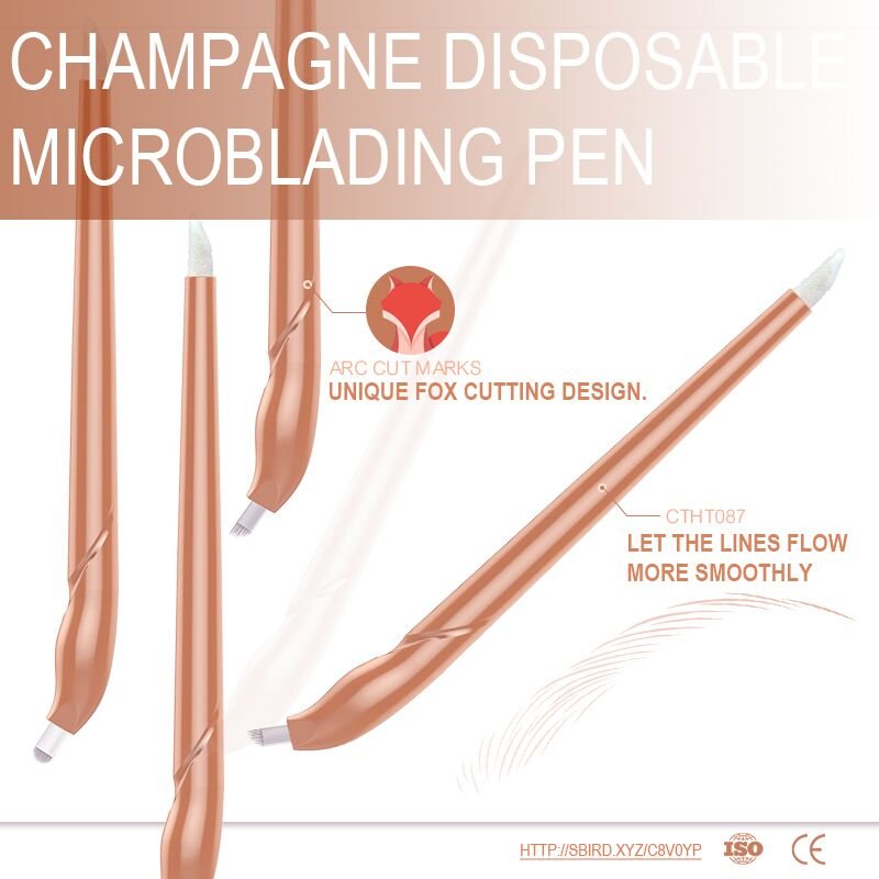 Best Sleek and Fashion Champagne Disposable Manual Tattoo Pen with Micro Blade and Pigment Brushes