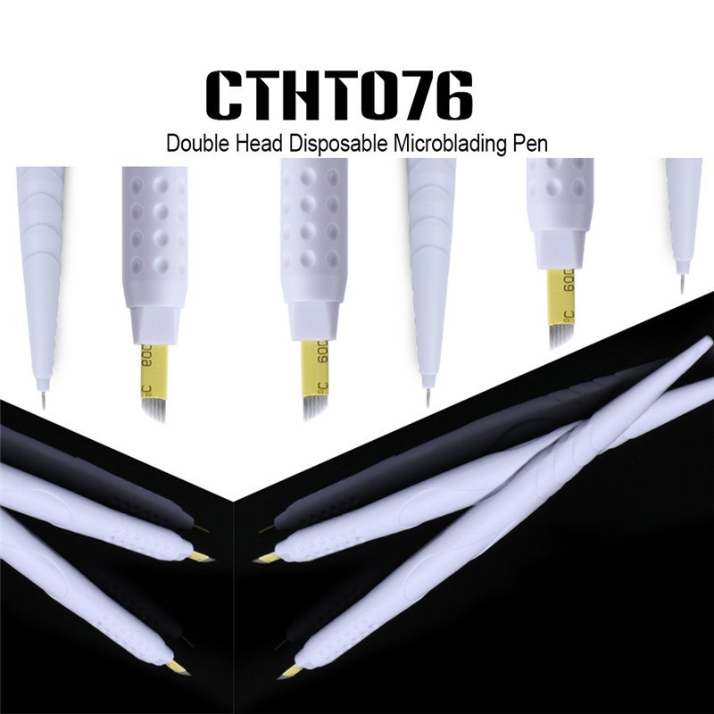 Double Heads Manual Tattoo Tools White Straight Microblading Pen Curve Blade with Micro Shading 5R Blade