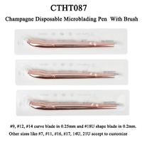 OEM 18U Champagne Disposable Microblading Pen With Pigment Brush PMU Tools