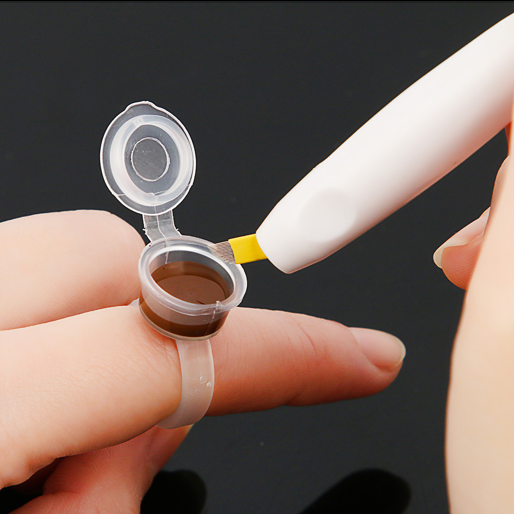 Disposable Transparent Permanent Makeup Pigment Ring With Cap Tattoo Ink Cup